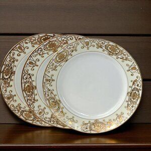 Noritake 175 Luncheon Plate 8 1/4” Round Gold Christmas Ball Set of Three